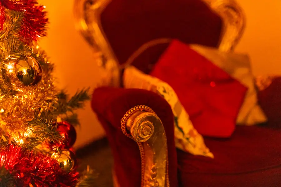 Santa's chair beside the Christmas tree
